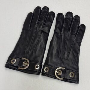 Coach Black Leather Gloves with Metallic Accents